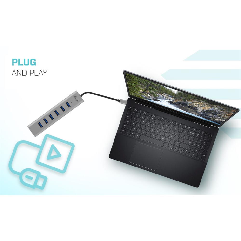 i-tec USB-C Ladegerät Metall HUB 7 Port für bis zu 7 Geräte