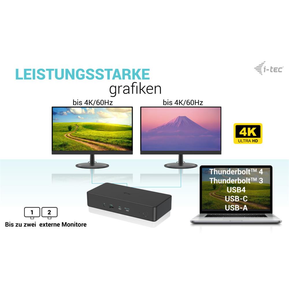 i-tec USB 3.0 / USB-C / Thunderbolt 3 Professional Dual 4K Display Docking Station Gen2 + PD 100W