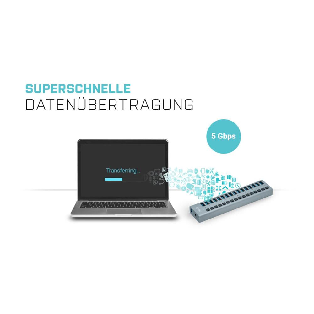 i-tec USB 3.0 Charging HUB 16-Port mit Netzadapter 90 W 16x USB 3.0 Ladeport für Notebook
