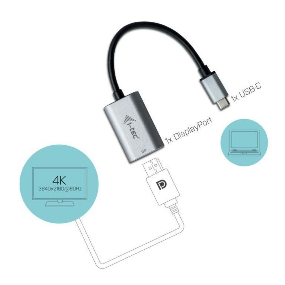 i-tec USB-C auf Display Port Metal Adapter 60Hz, 1x Display Port 4K Ultra HD, kompatibel mit Thunderbolt 3