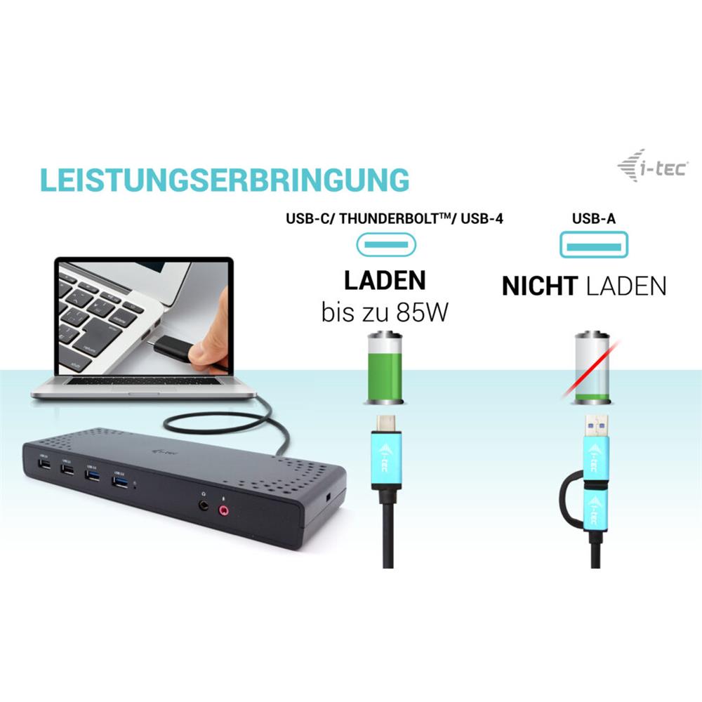 i-tec USB 3.0/USB-C/Thunderbolt Dual Display Docking Station mit Power Delivery 85W