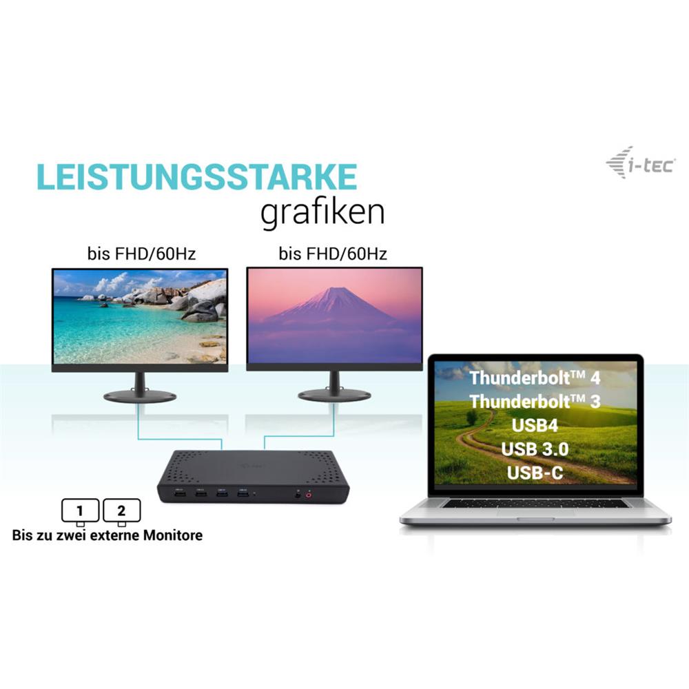 i-tec USB 3.0/USB-C/Thunderbolt Dual Display Docking Station mit Power Delivery 85W