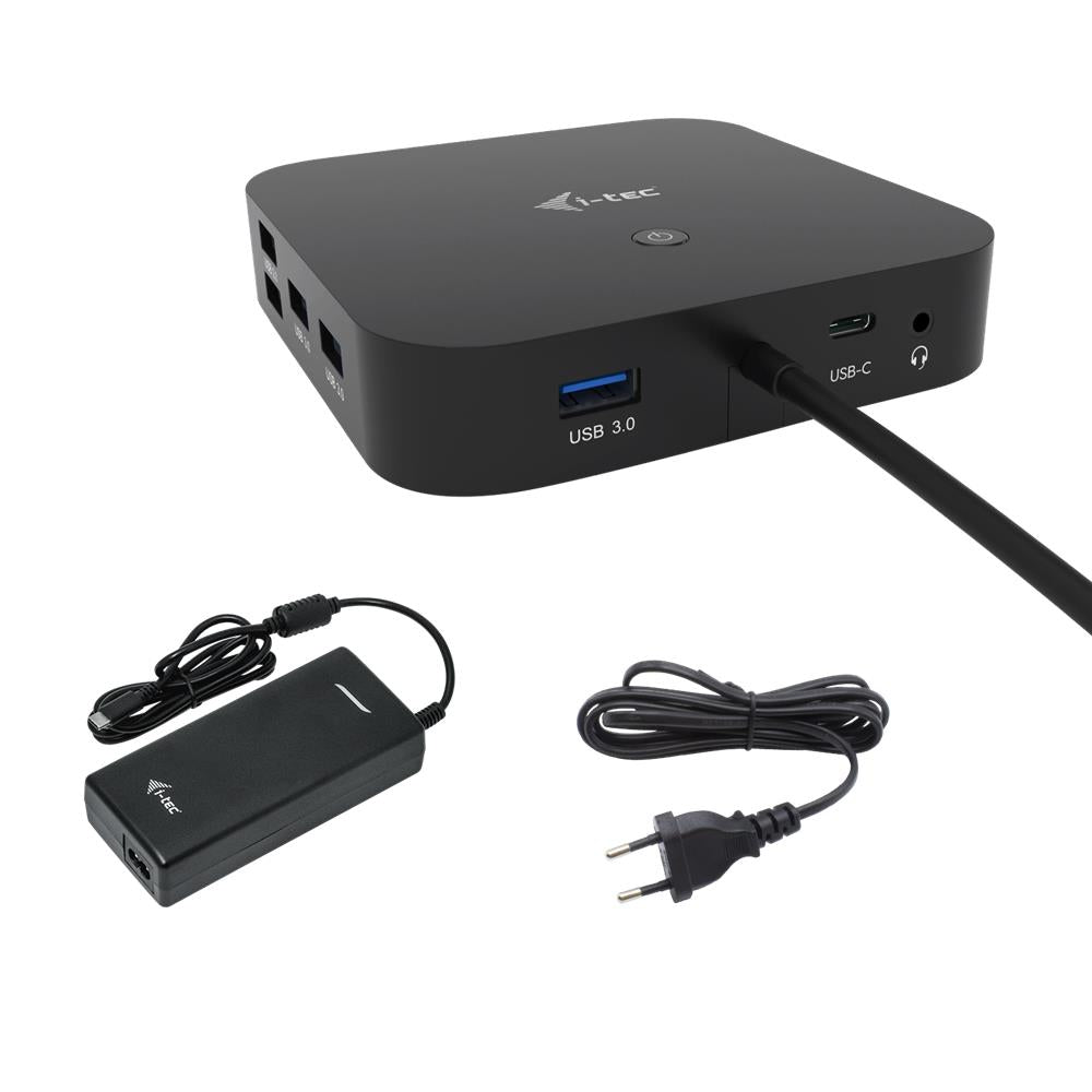 i-tec USB-C HDMI DP Docking Station mit Power Delivery 100 W + 112 W USB-C-Ladegerät – Dual 4K, LAN, Audio, VESA