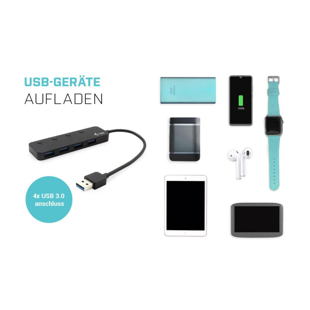 i-tec USB 3.0 Metal HUB 4 Port mit individual On/Off Switches Notebook USB-Hub