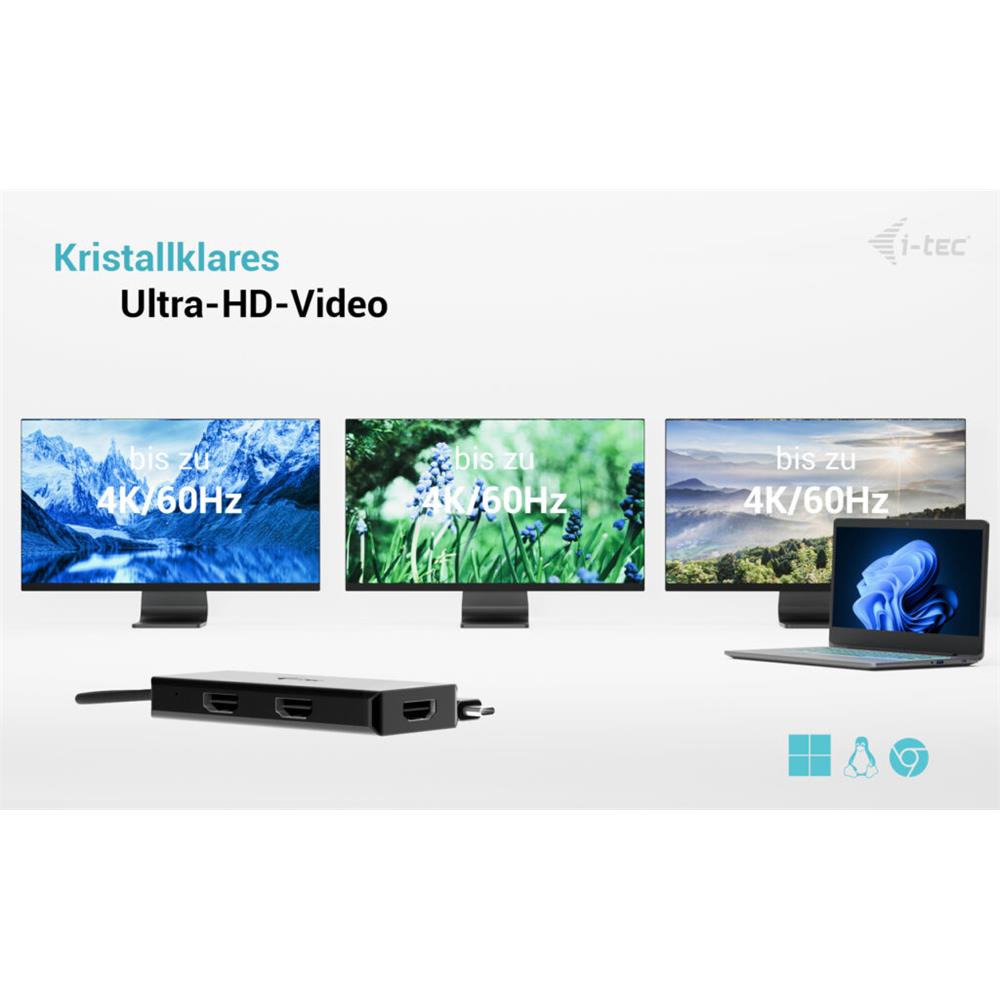 i-tec USB-C Triple 4K HDMI Video Adapter, Power Delivery 100 W