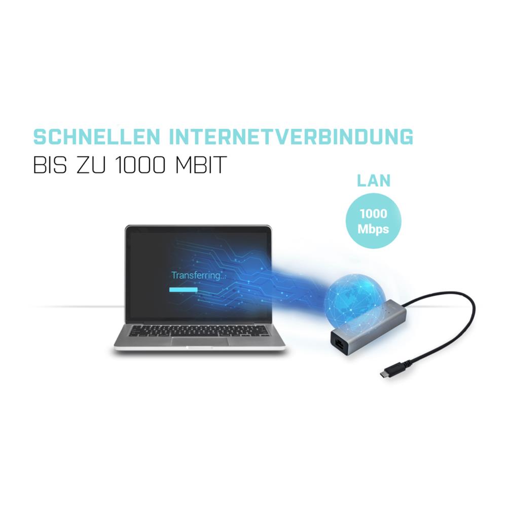 i-tec USB-C Metal Gigabit Ethernet Adapter mit integriertem USB-C-Kabel