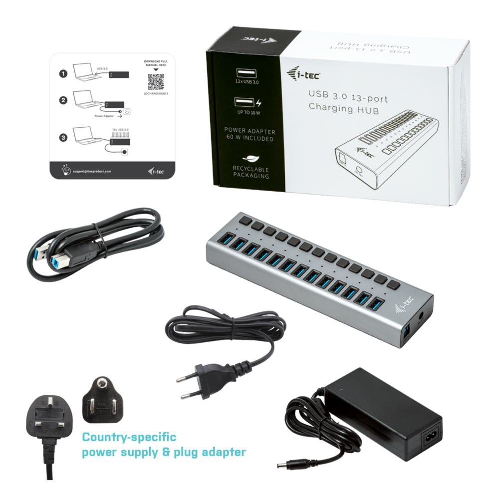i-tec USB 3.0 Charging HUB 13-Port mit Netzadapter 60 W 13x USB 3.0 Ladeport für Notebook