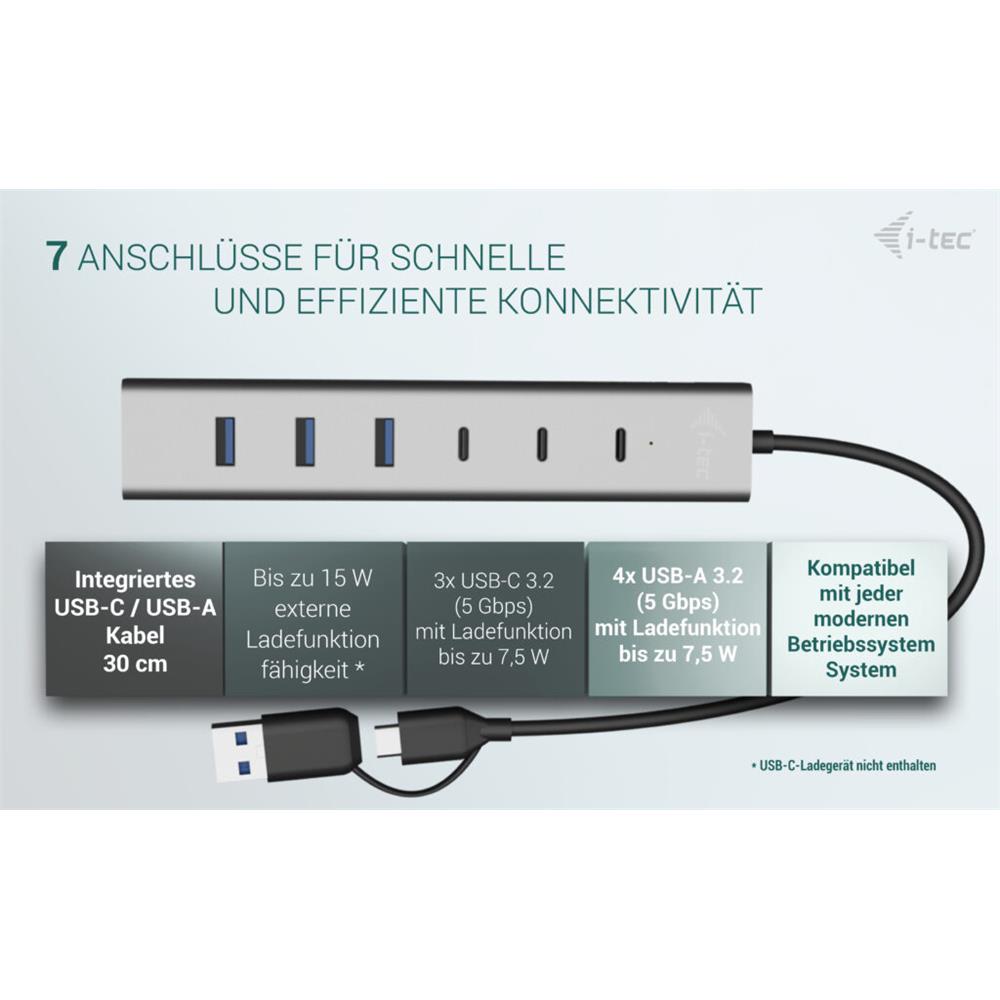 i-tec USB-C/USB-A Charging Metal HUB 7 port (3x USB-C, 4x USB-A)