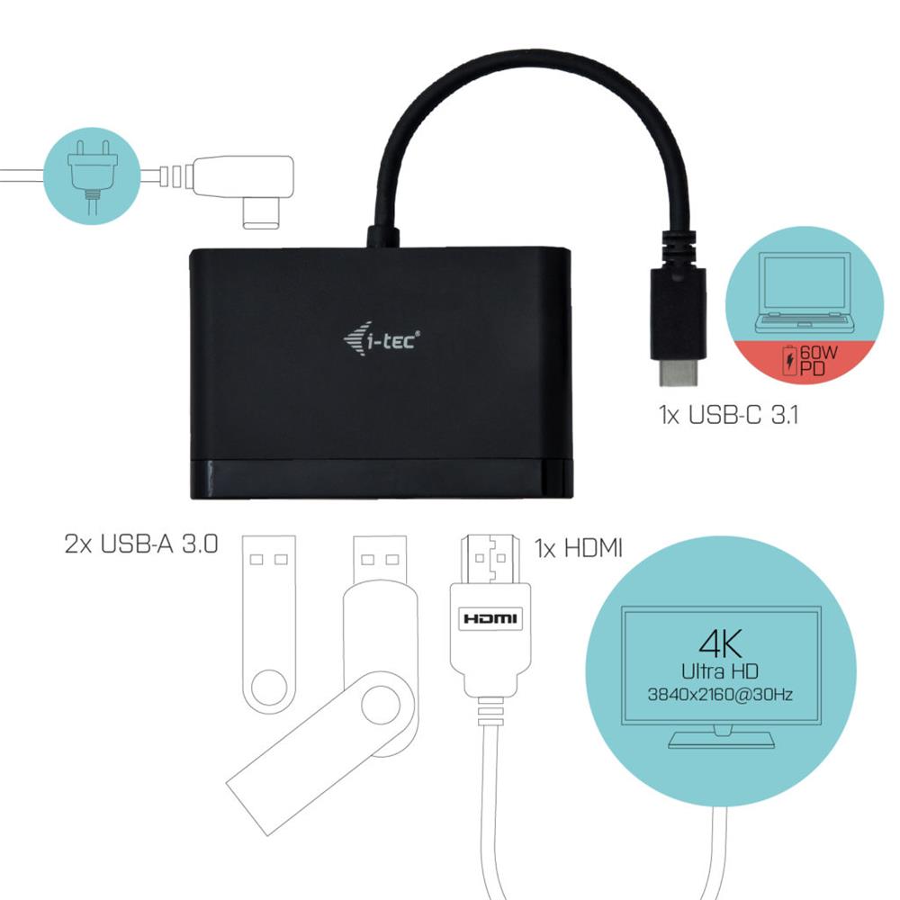 i-tec USB-C Travel Adapter USB-C HDMI und USB Adapter mit Power Delivery Funktion