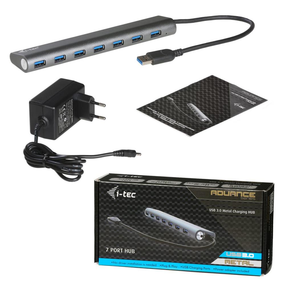 i-tec USB 3.0 Metal Charging HUB 7 Port mit Netzadapter