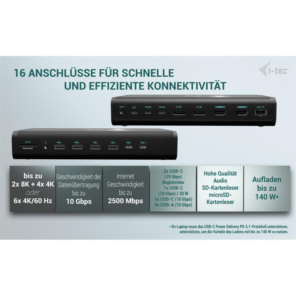i-tec Universal 6x 4K/60Hz Display Docking Station + Power Delivery 140W