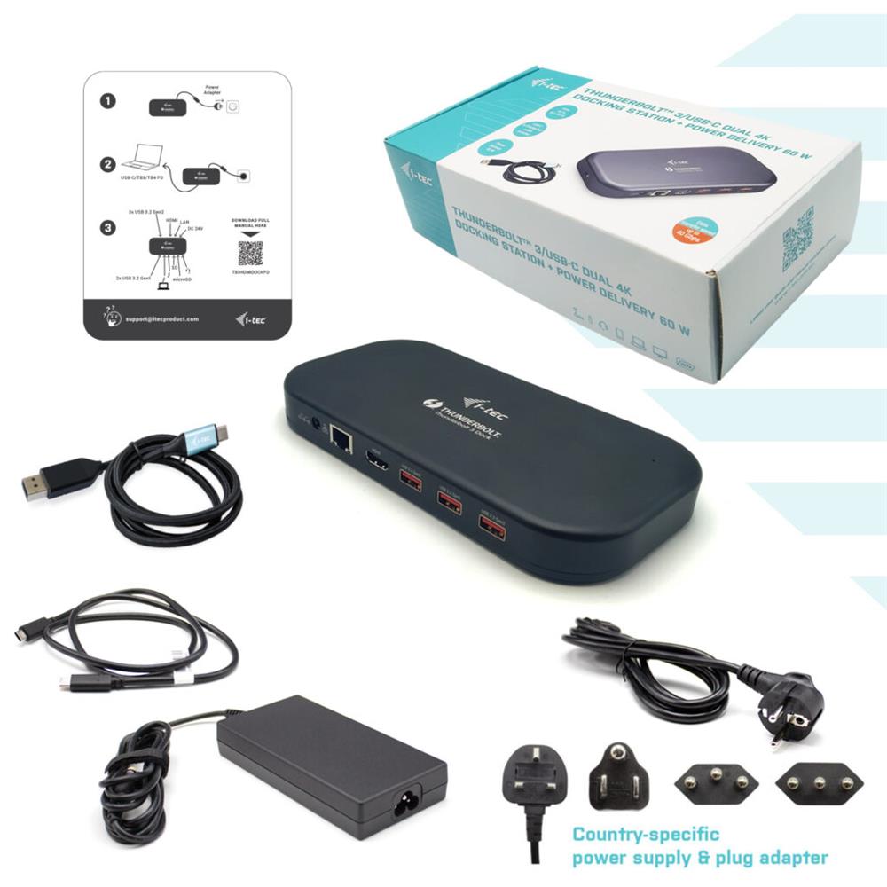i-tec Thunderbolt 3/USB-C Dual 4K Docking Station + USB-C zu DP Kabel 1,5 m + Power Delivery 60W