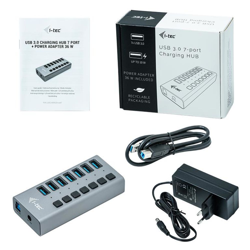 i-tec USB 3.0 Charging HUB 7-Port mit Netzadapter 36 W 7x USB 3.0 Ladeport für Notebook