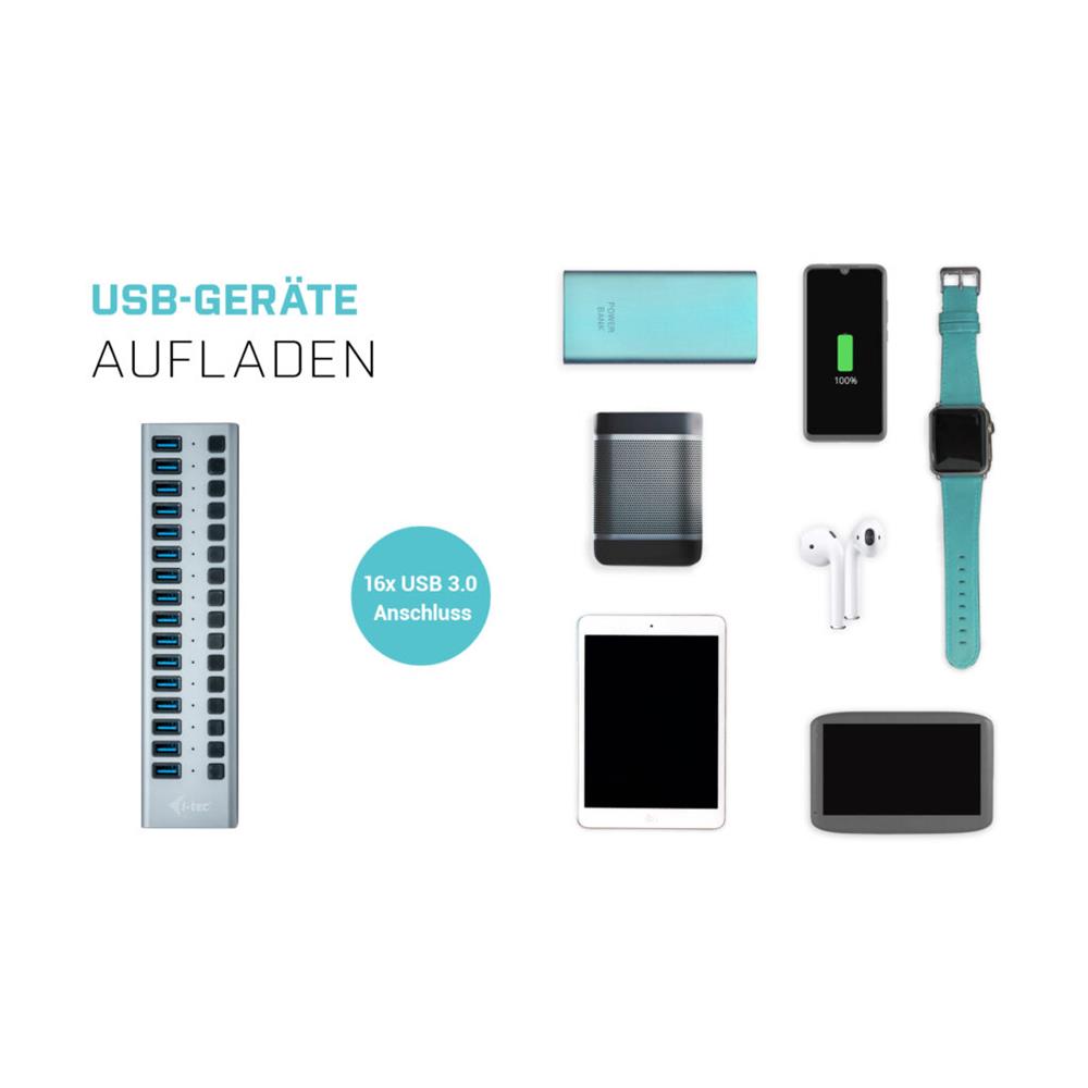 i-tec USB 3.0 Charging HUB 16-Port mit Netzadapter 90 W 16x USB 3.0 Ladeport für Notebook
