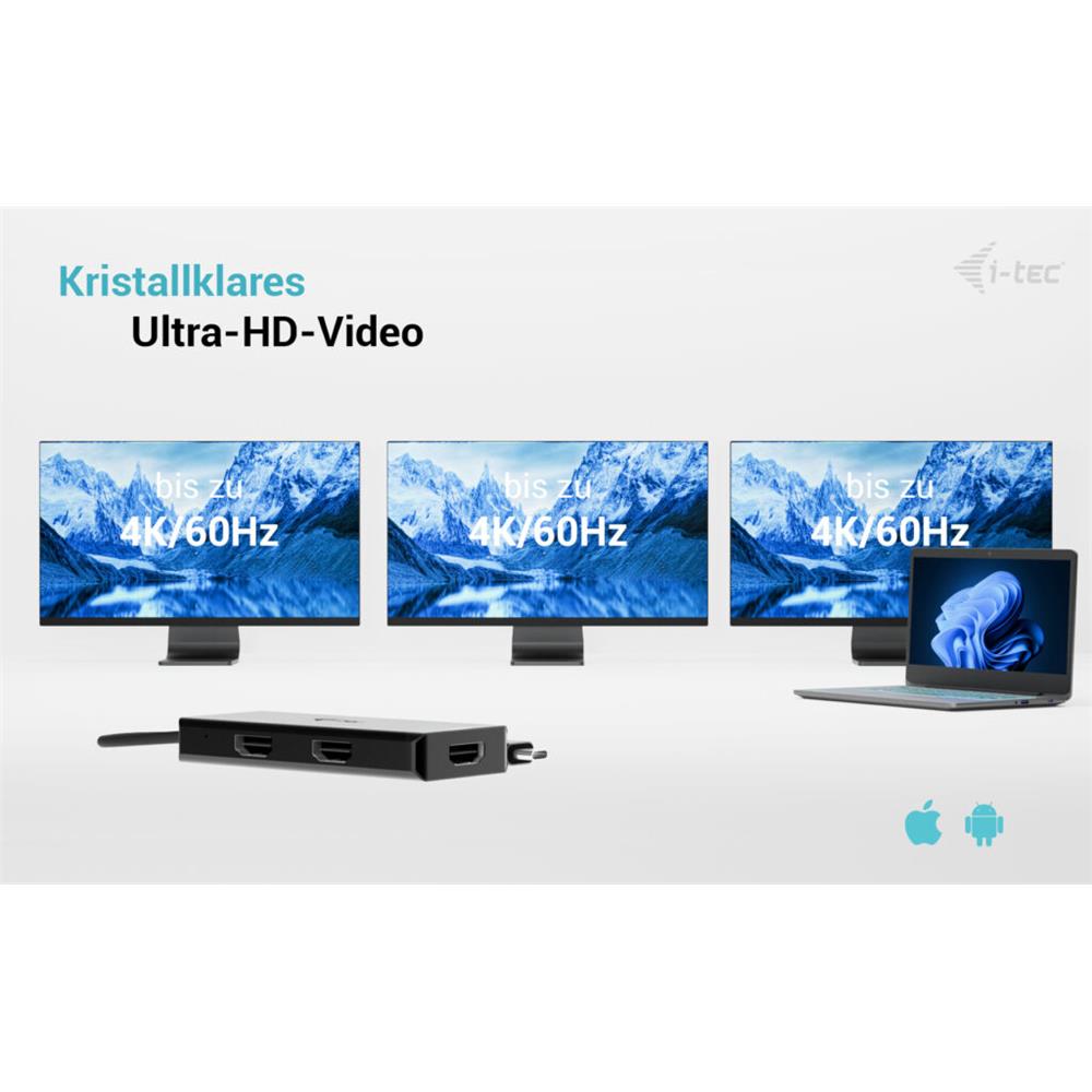 i-tec USB-C Triple 4K HDMI Video Adapter, Power Delivery 100 W