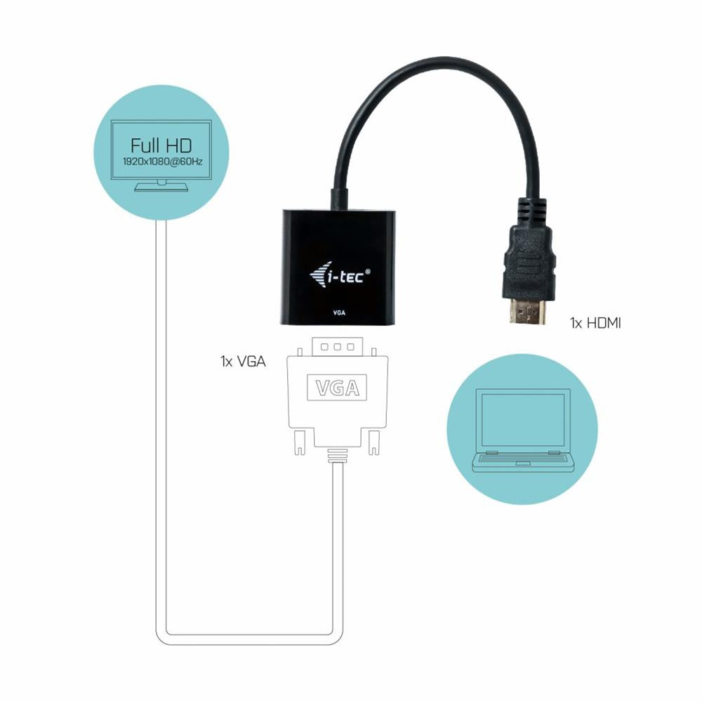 i-tec Adapter HDMI zu VGA Full-HD 1920×1080/ 60 Hz Kabellänge 15 cm vergoldeter HDMI-Stecker