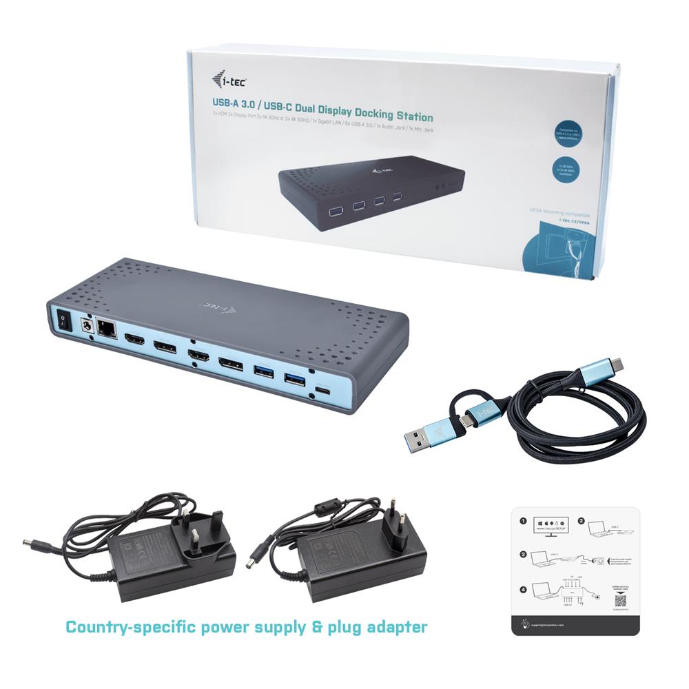 i-tec USB 3.0 / USB-C / Thunderbolt 3 Dual Display Docking Station