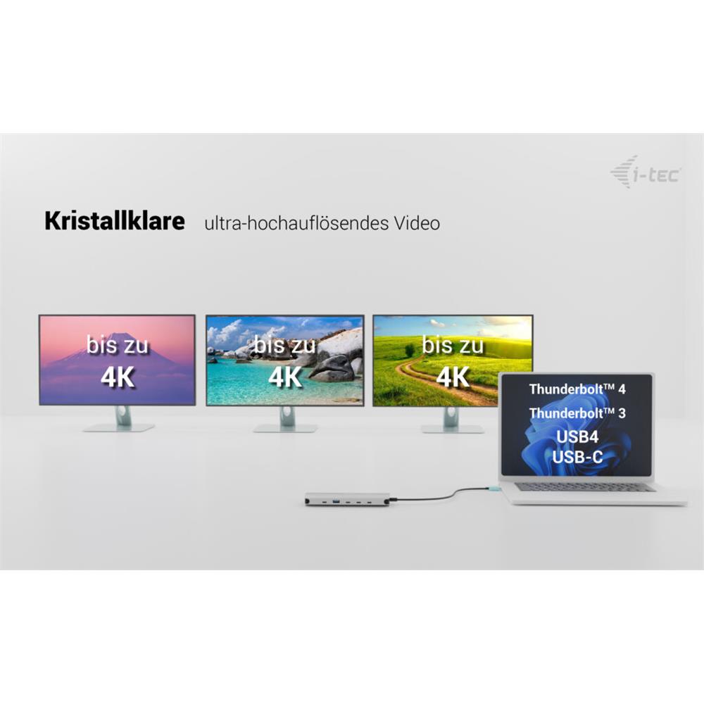 i-tec USB-C Metal Nano Dock – 3x Display (2x HDMI, 1x USB-C Video), Power Delivery 140 W + 140 W Ladegerät