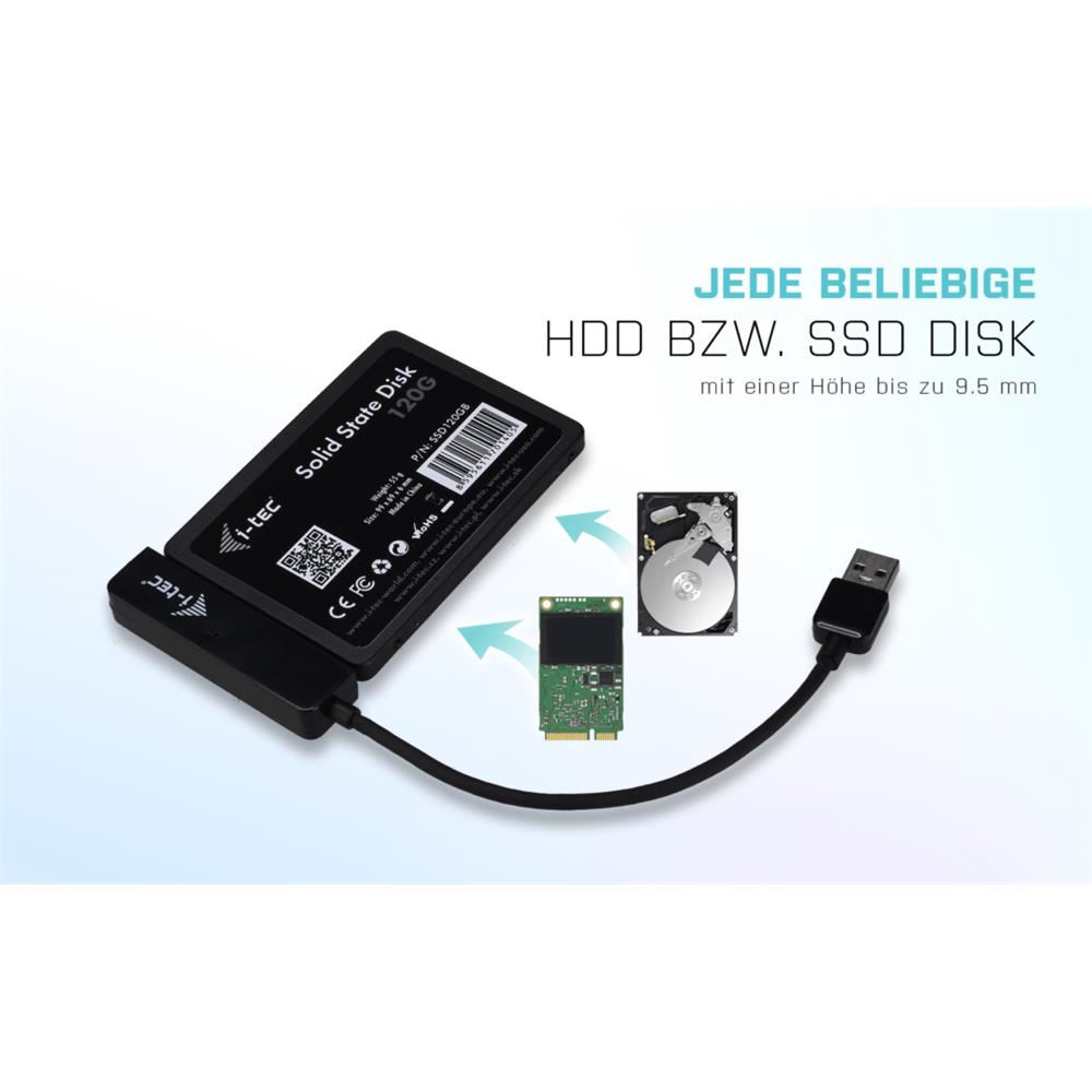 i-tec MySafe USB 3.0 Easy externes 2,5" Festplattengehäuse für SATA I/II/III HDD SSD Schwarz