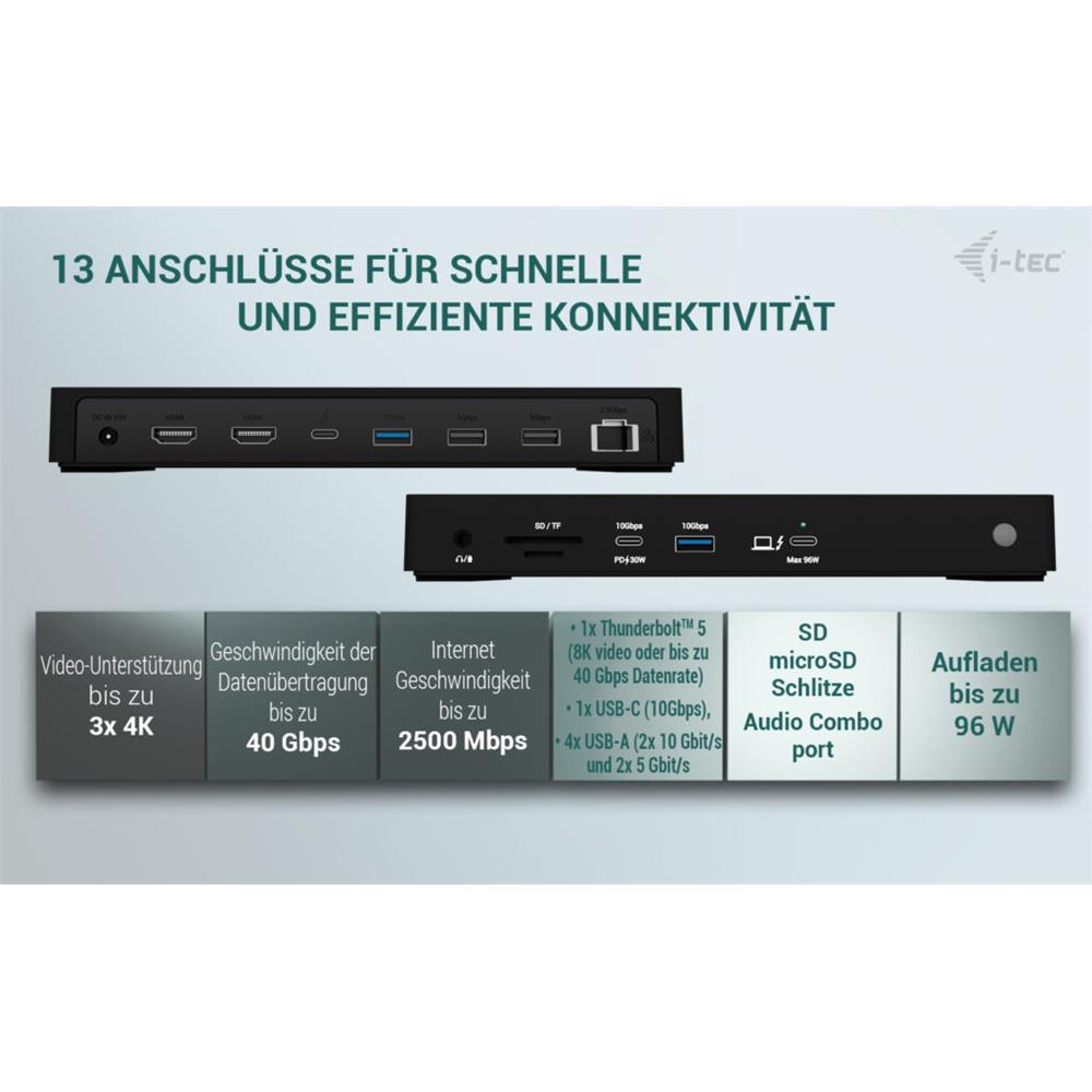 i-tec Thunderbolt 4 Triple Display Docking Station mit Power Delivery 96 W