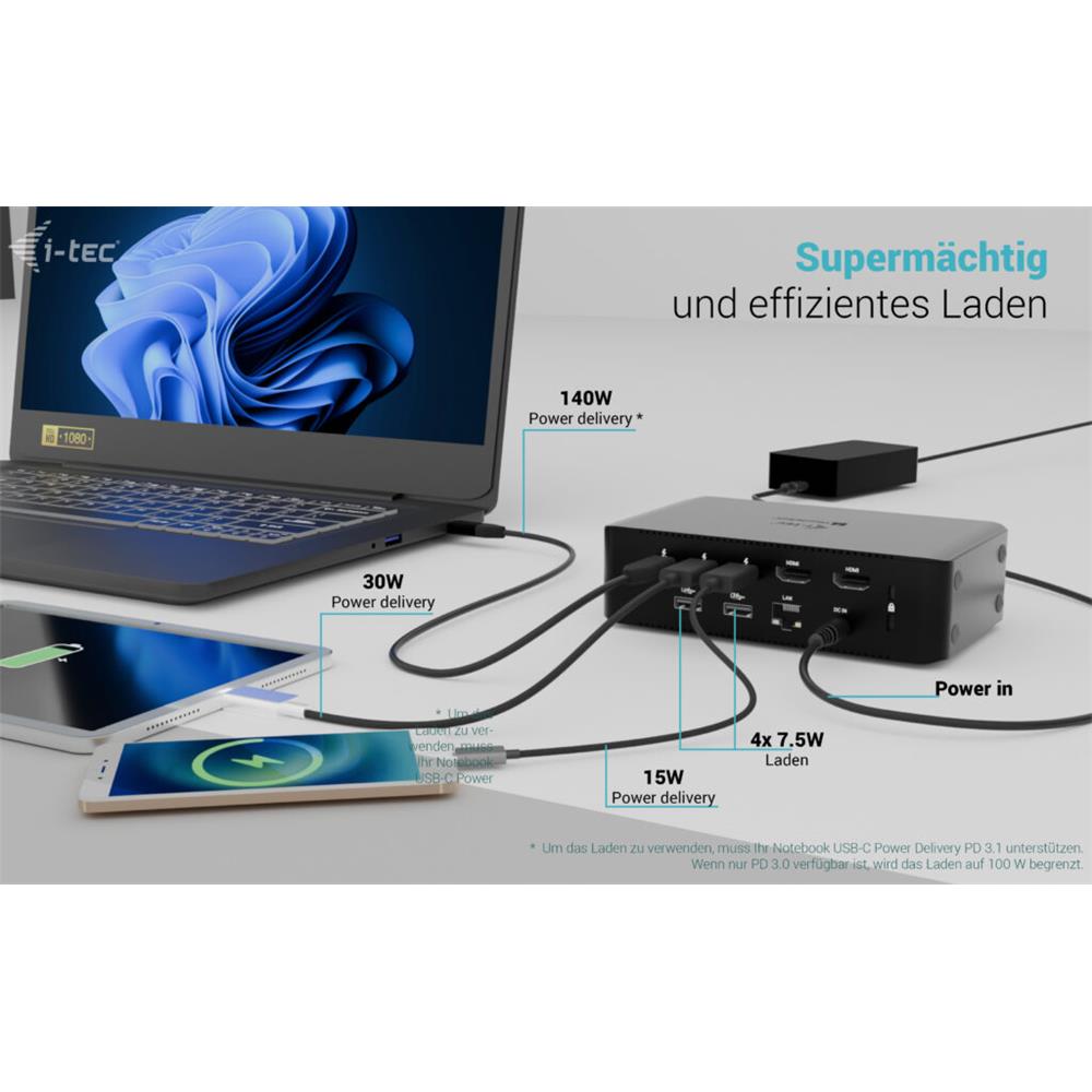 i-tec Thunderbolt5 Quattro Display Docking Station, 5x USB, 2.5 GLAN + Power Delivery 140W