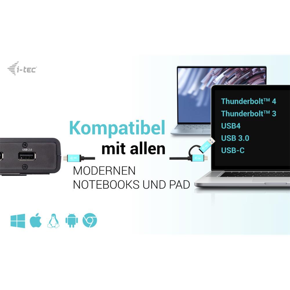 i-tec USB 3.0/USB-C/Thunderbolt Dual Display Docking Station mit Power Delivery 85W