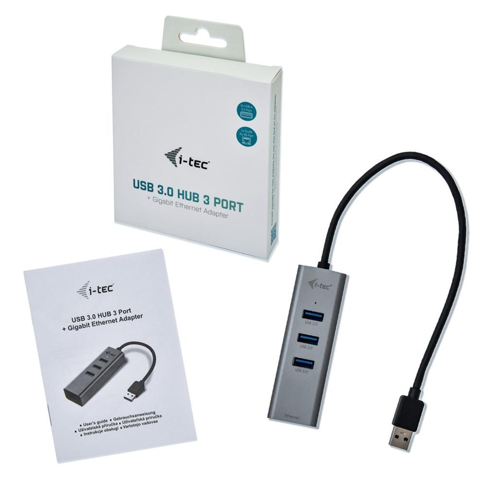 i-tec USB 3.0 Metal 3-Port HUB mit Gigabit Ethernet Adapter