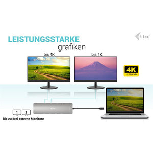 i-tec USB-C Metal Nano 2x Display Docking Station with PD 100 W + Charger 100W