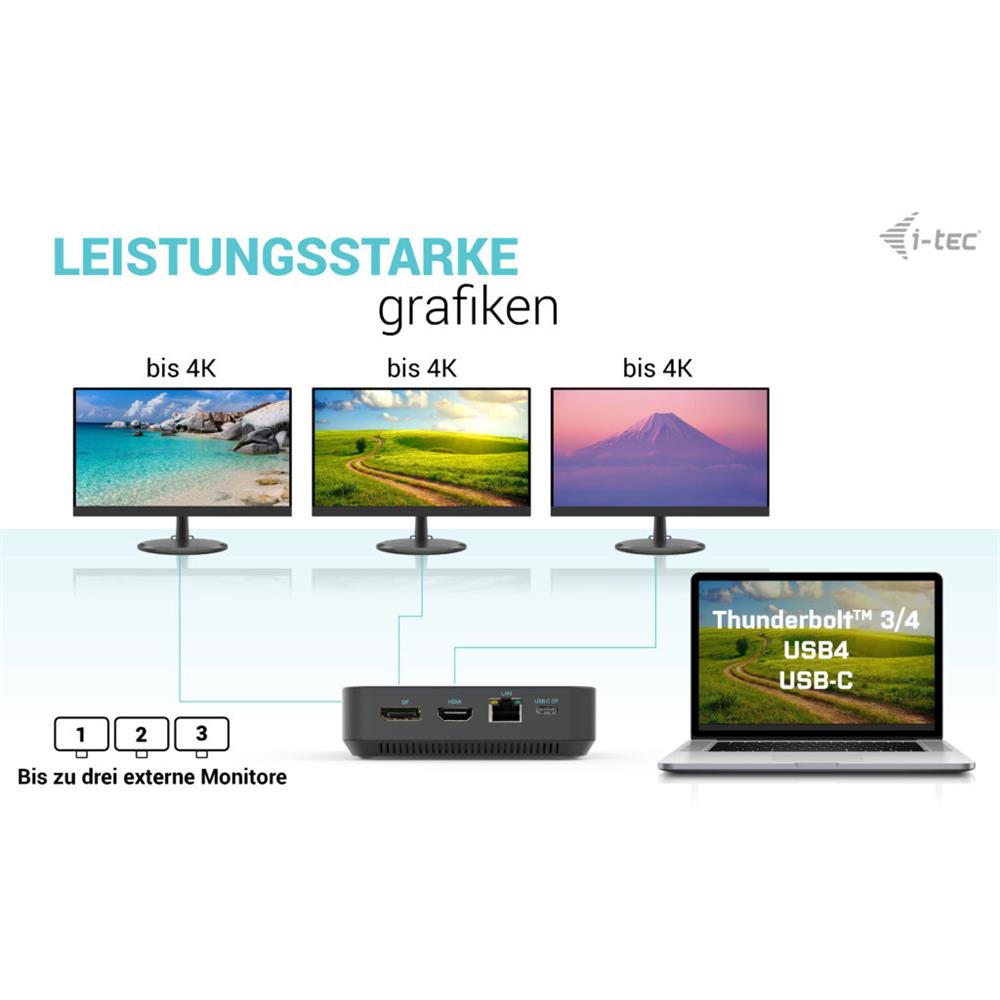 i-tec USB-C HDMI Dual DP Docking Station mit Power Delivery 100 W mit Netzteil 100 W