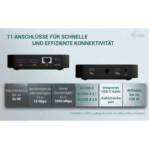 i-tec USB-C Dual HDMI Dockingstation – 2x 4K, 100 W PD, LAN, 6x USB, Audio, VESA