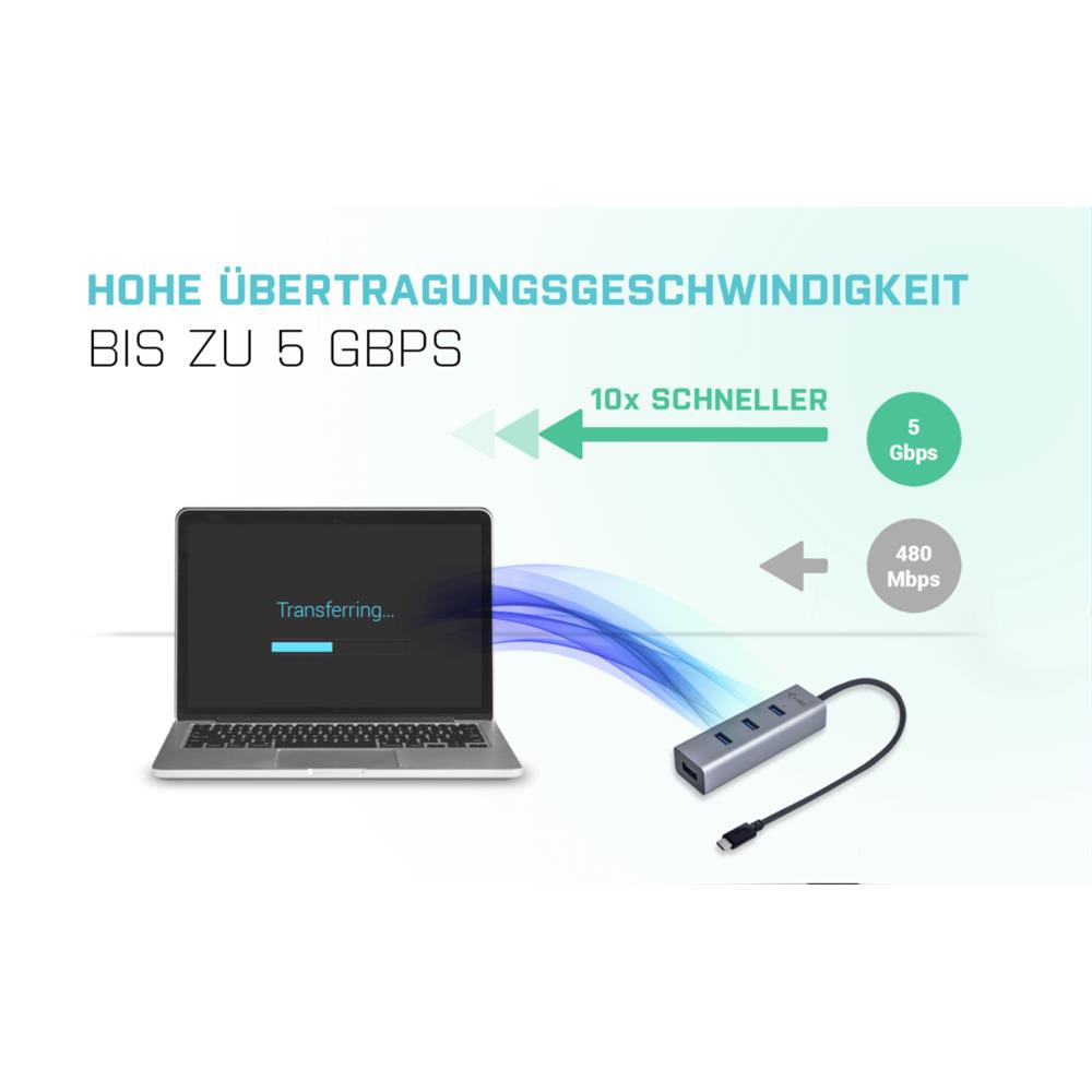 i-tec USB-C Metal HUB 4 Port Thunderbolt 3 kompatibel