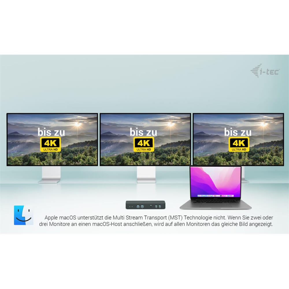 i-tec USB-C Intelligent Triple Display Docking Station mit Power Delivery 100 W – 3x 4K, LAN, Audio, VESA