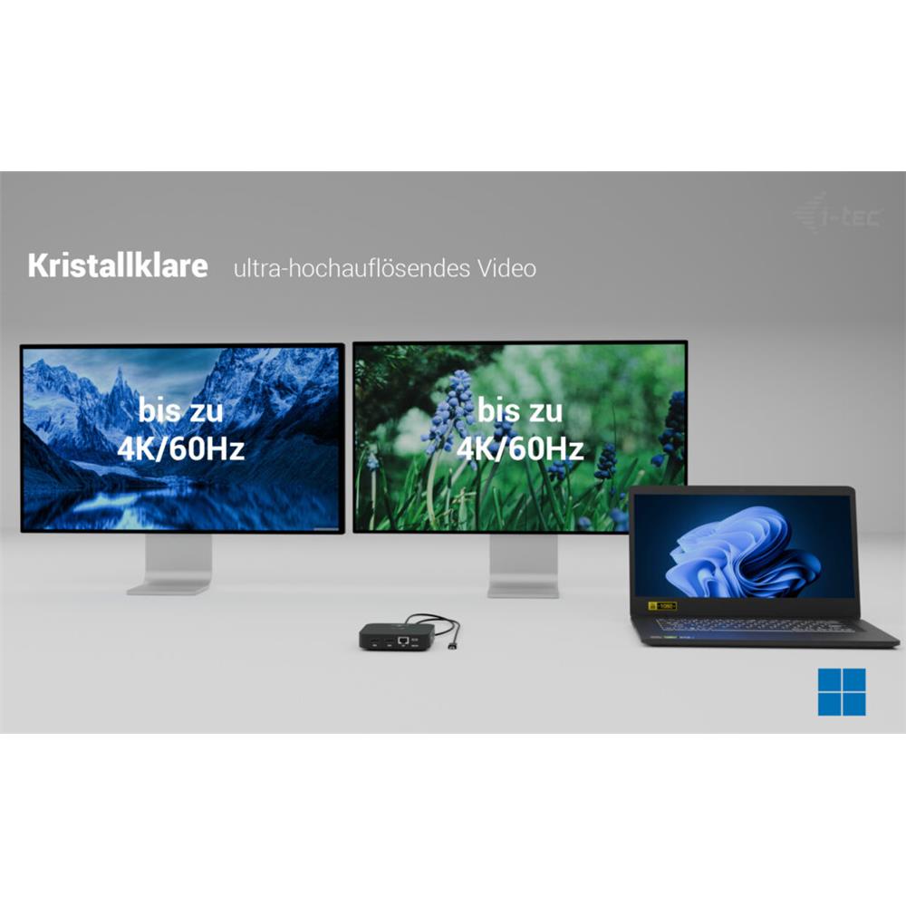 i-tec USB-C Dual HDMI Docking Station + 100 W Ladegerät – 2x 4K, LAN, 6x USB, Audio, VESA