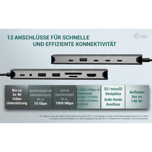 i-tec USB-C Metal Nano Dock – 3x Display (2x HDMI, 1x USB-C Video) mit Power Delivery 140 W