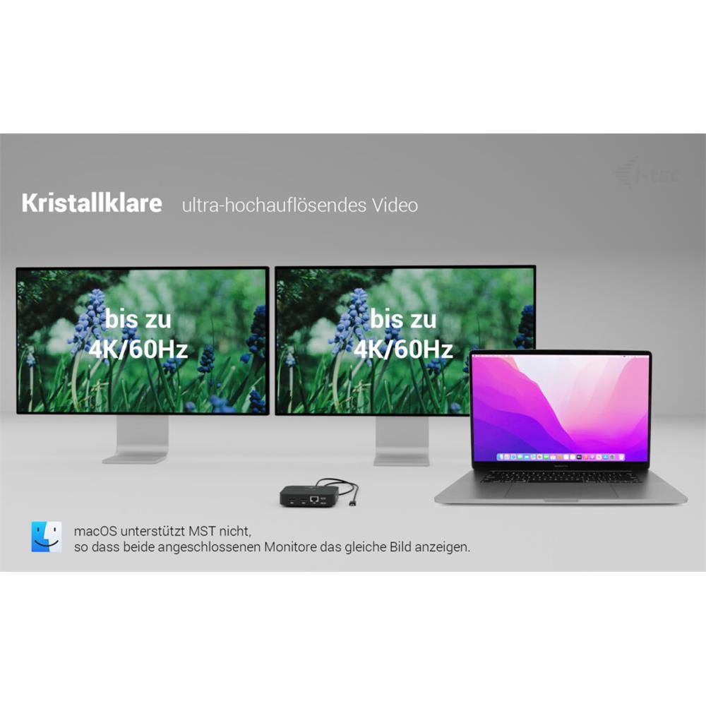 i-tec USB-C Dual HDMI Dockingstation – 2x 4K, 100 W PD, LAN, 6x USB, Audio, VESA