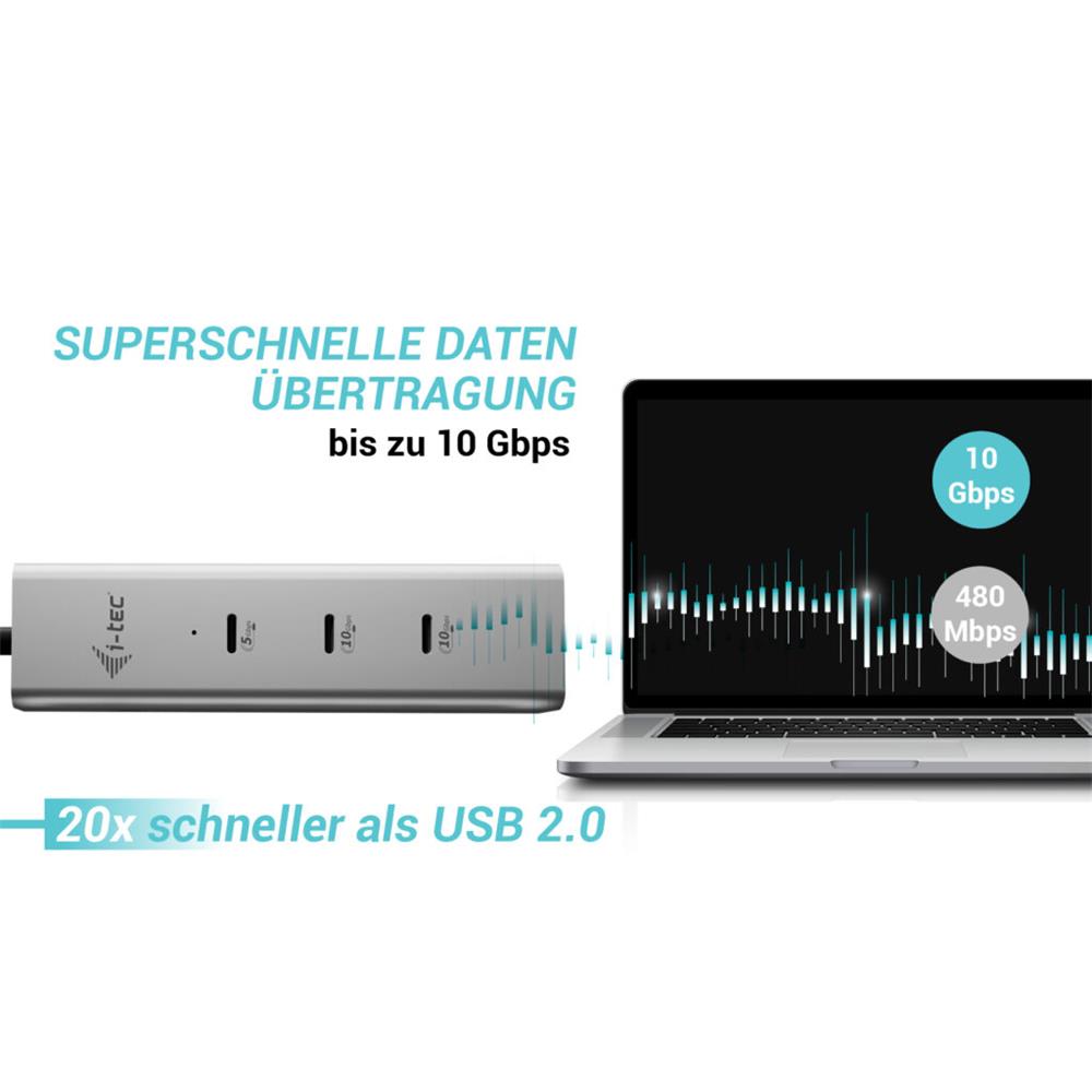 i-tec USB-C Charging Metal HUB 5port with USB-C video 8K + Power Delivery 85W