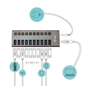 i-tec USB 3.0 Charging HUB 10-Port mit Netzadapter 48 W 10x USB 3.0 Ladeport für Notebook