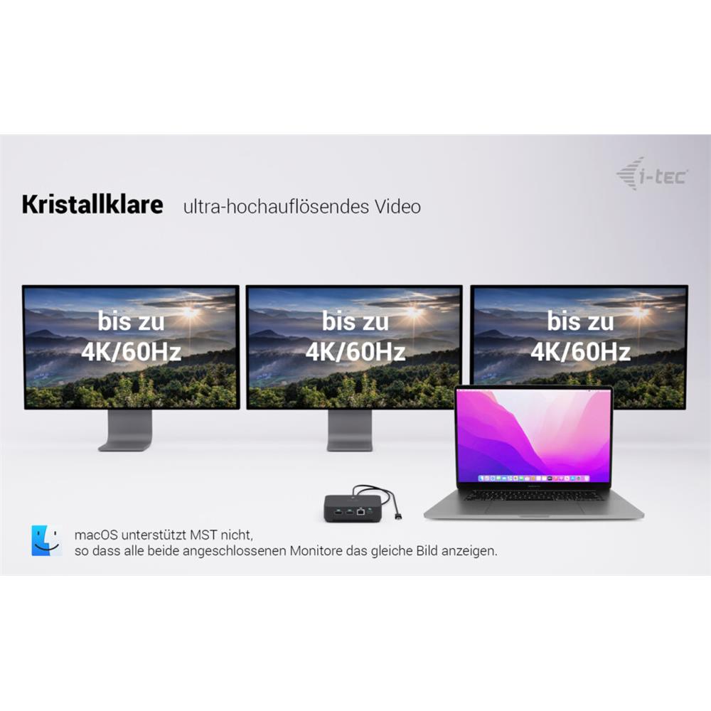 i-tec USB-C DP Dual HDMI Docking Station + 100-W-USB-C-Ladegerät – Triple 4K, LAN, Audio, VESA