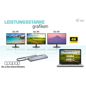 i-tec USB-C Metal Ergonomic 4K 3x Display Docking Station mit PD 100W + Universal Charger 100W