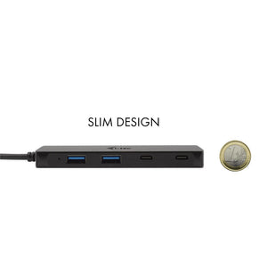 i-tec USB-C Metal HUB 2x USB 3.0 + 2x USB-C Schwarz mit integriertem USB-C-Kabel