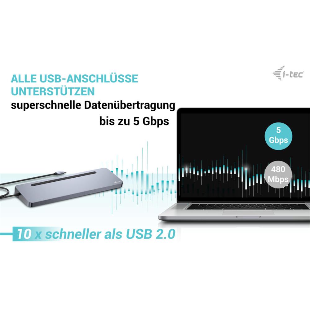 i-tec USB-C Metal Ergonomic 4K 3x Display Docking Station mit PD 100W + Universal Charger 100W