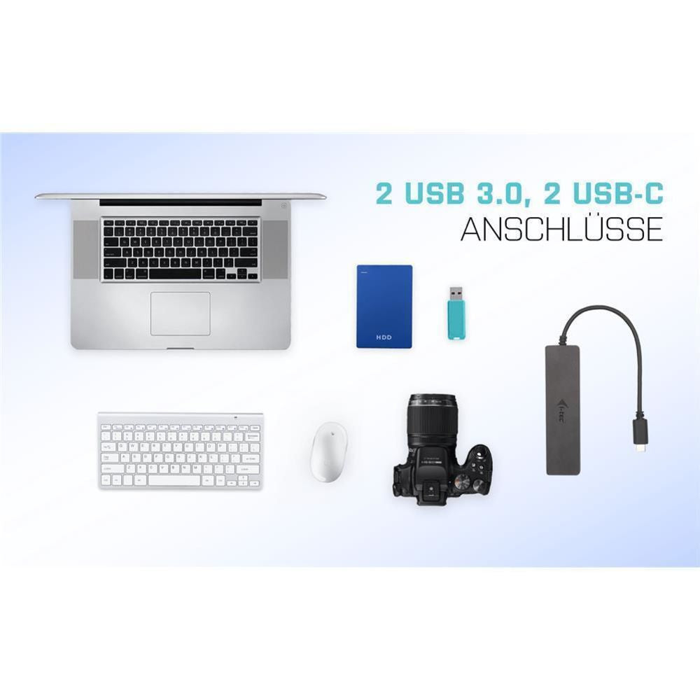 i-tec USB-C Metal HUB 2x USB 3.0 + 2x USB-C Schwarz mit integriertem USB-C-Kabel