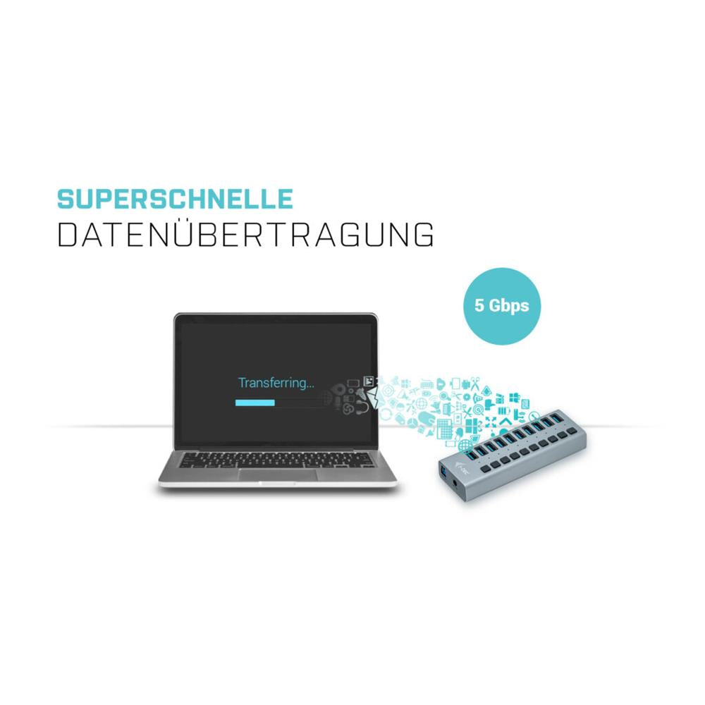 i-tec USB 3.0 Charging HUB 10-Port mit Netzadapter 48 W 10x USB 3.0 Ladeport für Notebook