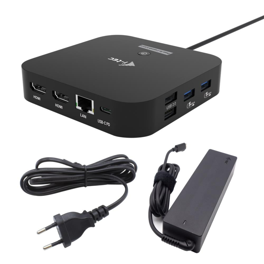 i-tec USB-C Dual HDMI Docking Station + 100 W Ladegerät – 2x 4K, LAN, 6x USB, Audio, VESA