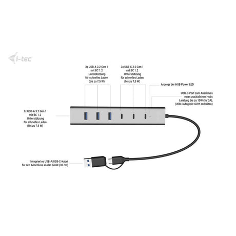 i-tec USB-C/USB-A Charging Metal HUB 7 port (3x USB-C, 4x USB-A)