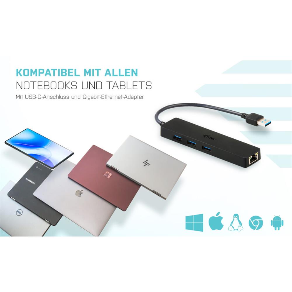 i-tec USB 3.0 Slim HUB 3 Port + Gigabit Ethernet Adapter USB 3.0 auf RJ-45