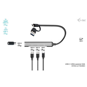 i-tec USB-C/USB-A Metal HUB 1x USB 3.0 + 3x USB 2.0
