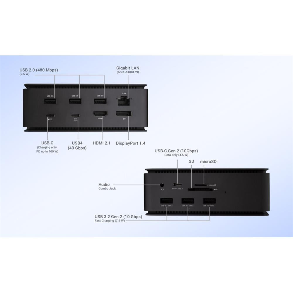 i-tec USB4 Metall-Docking Station Dual 4K HDMI DP mit PD 80 W + i-tec Universal-Ladegerät 112 W