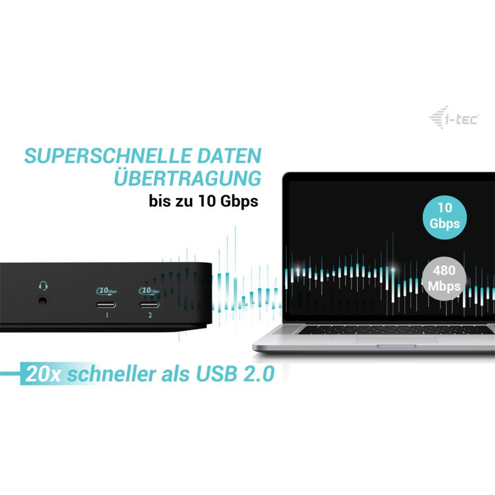 i-tec USB-C Intelligent Triple Display Docking Station mit Power Delivery 100 W – 3x 4K, LAN, Audio, VESA