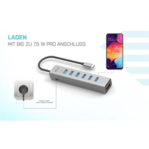 i-tec USB-C Ladegerät Metall HUB 7 Port für bis zu 7 Geräte